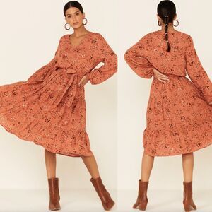 Wild Moss Womens Long Sleeve Floral Belted Dress Sz Small/Medium Bohemian